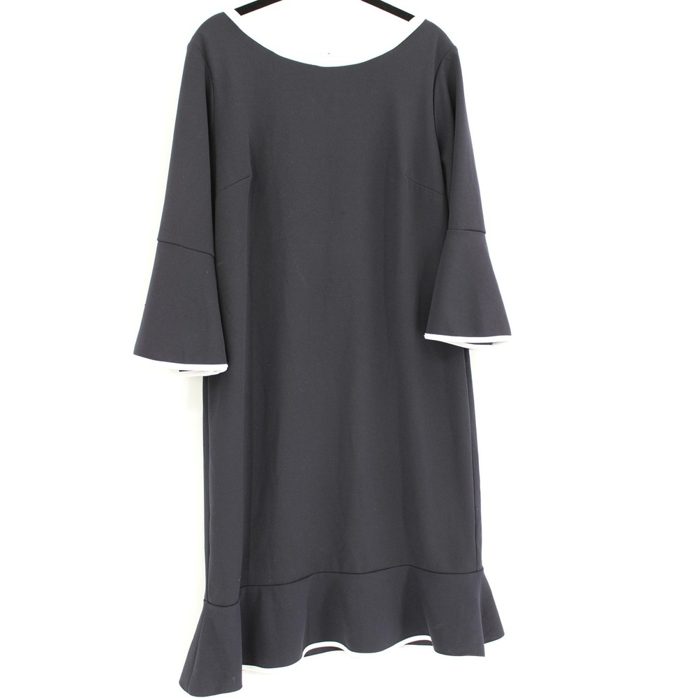 Shelby Palmer Dress Womens 16 Black White Ruffle Bell Sleeve Zip Back Sheath‎